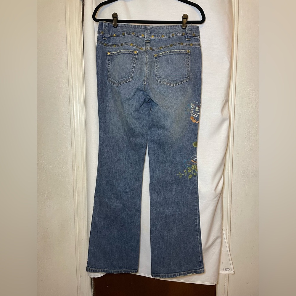 INC International Concepts Blue Studded Jeans w/ Orange White Embroidery Size 8 - Picture 7 of 12